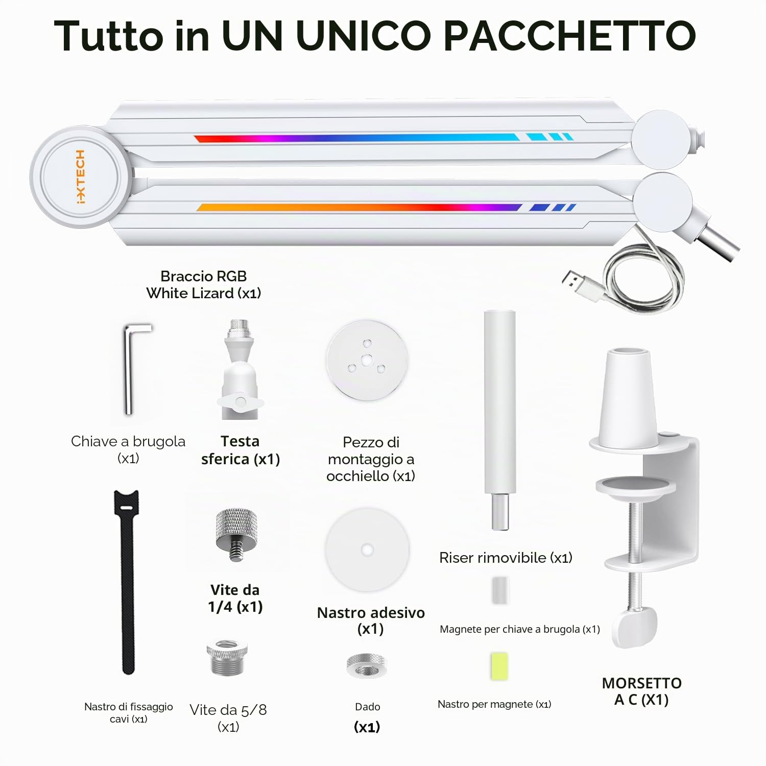 IXTECH Supporto per microfono RGB ad alto profilo, braccio per microfono da scrivania, supporto regolabile per microfono con supporto da scrivania, braccio per microfono per live streaming gaming