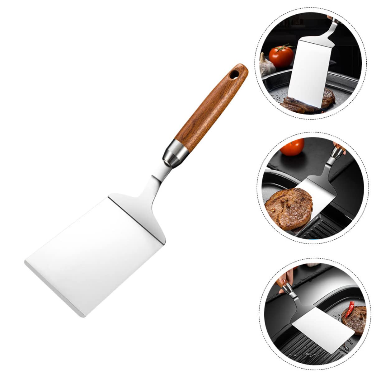 Kisangel Juego de 2 Espátulas de Cocina de Acero Inoxidable Mango de Madera Ergonómico sin Rebabas para Uso en Casa y Supermercado