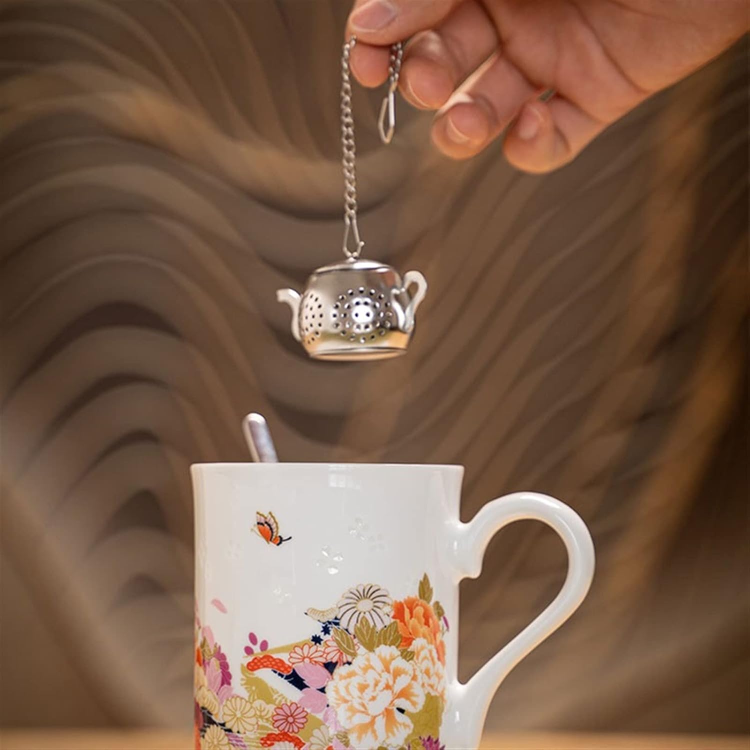 セラミックコーヒーカップ 350ml 江西省景徳鎮セラミックカップ 手描きの花のマグカップ 絶妙なコーヒーカップ コースターとスプー