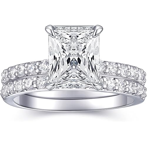 2 CT Radiant Cut Engagement Rings for Women Fake Wedding Ring Band Promise Rings for Her, Cubic Zicornia Ring 2 PCS, Size 4-11