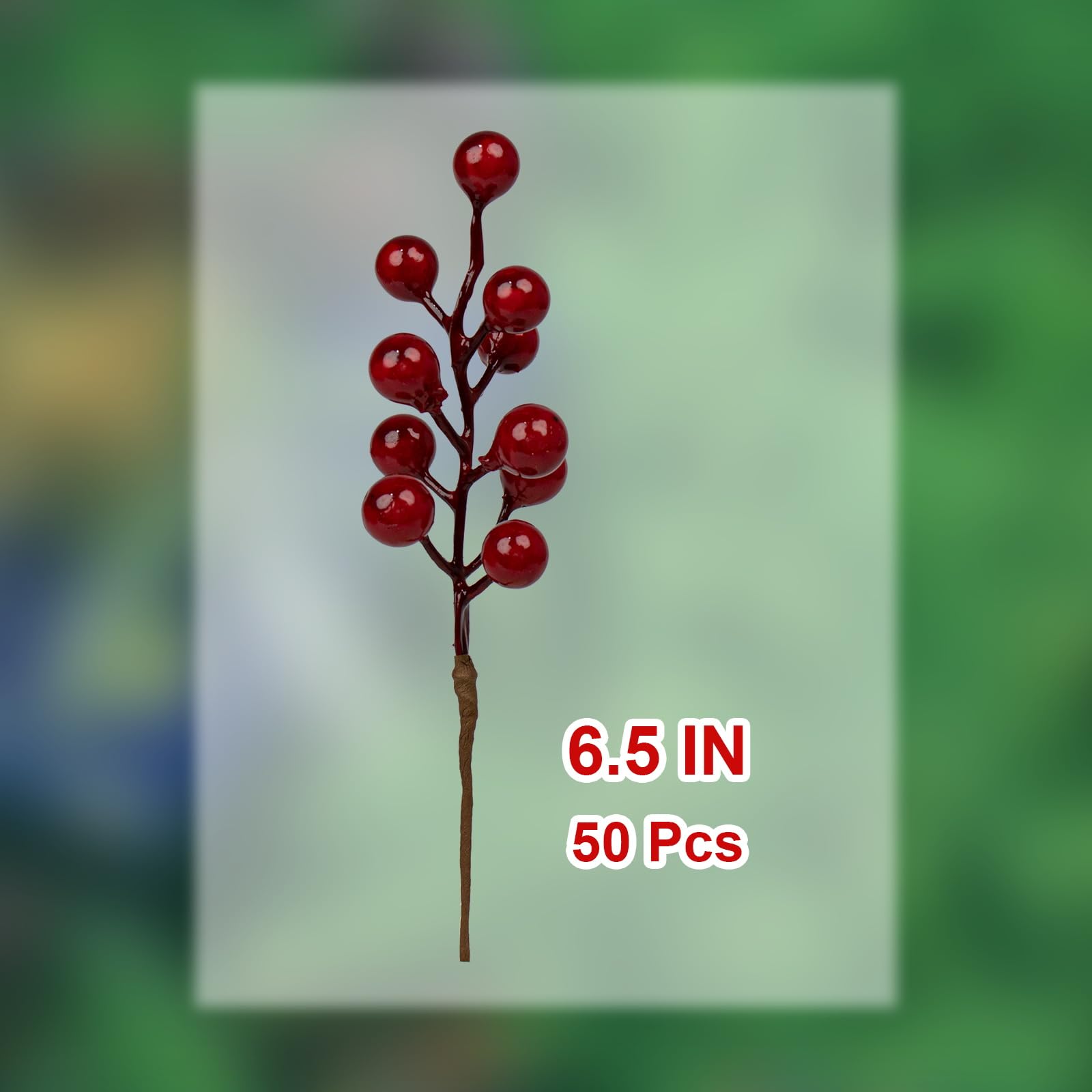 J'FLORU Paquete de 50 decoraciones para árbol de Navidad de 6.5 pulgadas, tallos de bayas artificiales, púas de bayas rojas para Navidad, invierno, adornos de árbol de Navidad, centros de mesa,