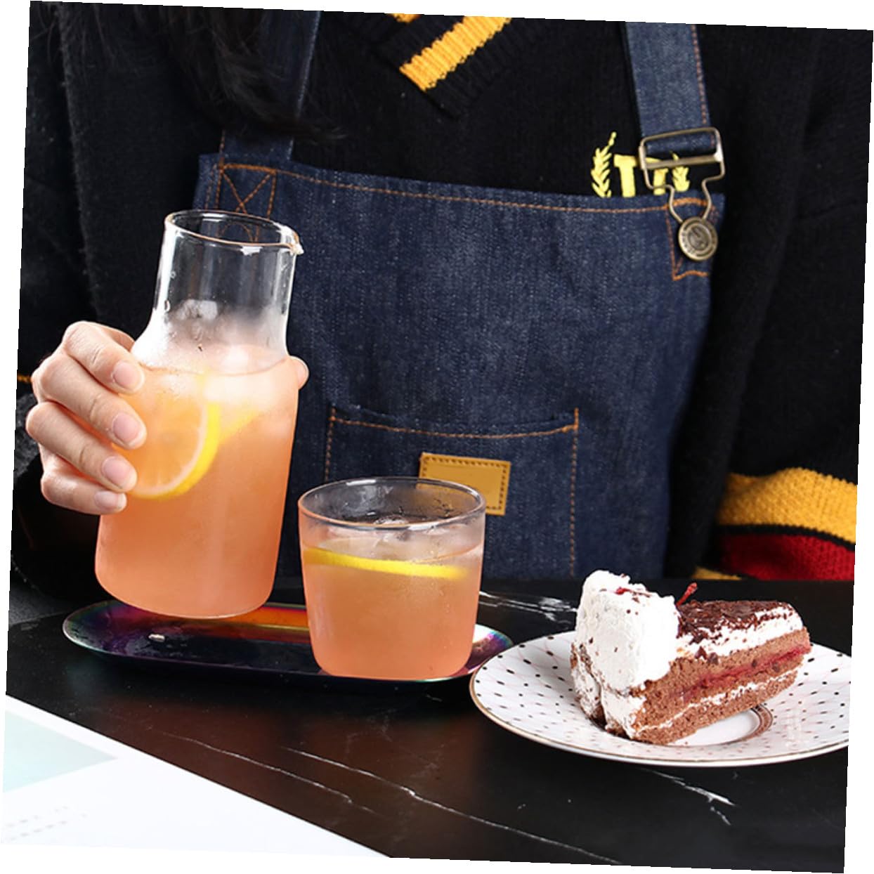 Glas Karaffe mit Becher, 2 Stück Packung Wasserkrug für Nachttisch