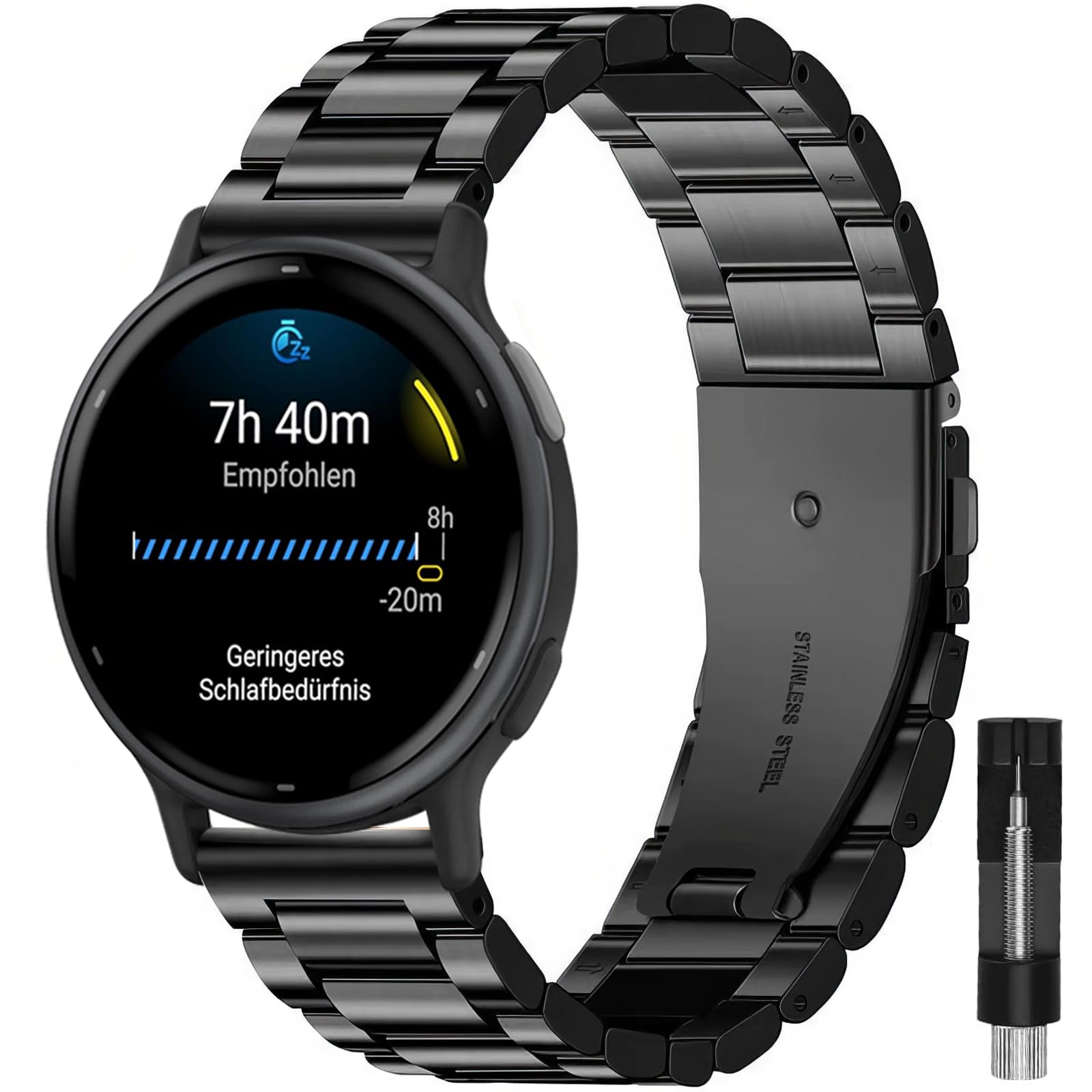 20mm Metal Watch Strap for Garmin Vivomove 3/HR/Style/Luxe, Vivoactive 5/3, Garmin Forerunner 55/165/245/645 Music/Venu Sq 2 Band Replacement