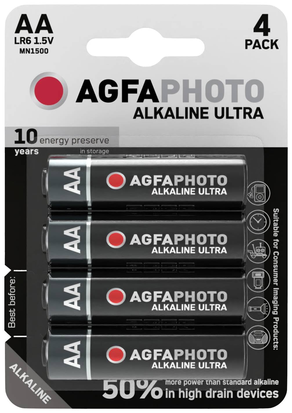 AgfaPhoto Battery Alkaline Ultra AA LR06 Mignon Pack of 4