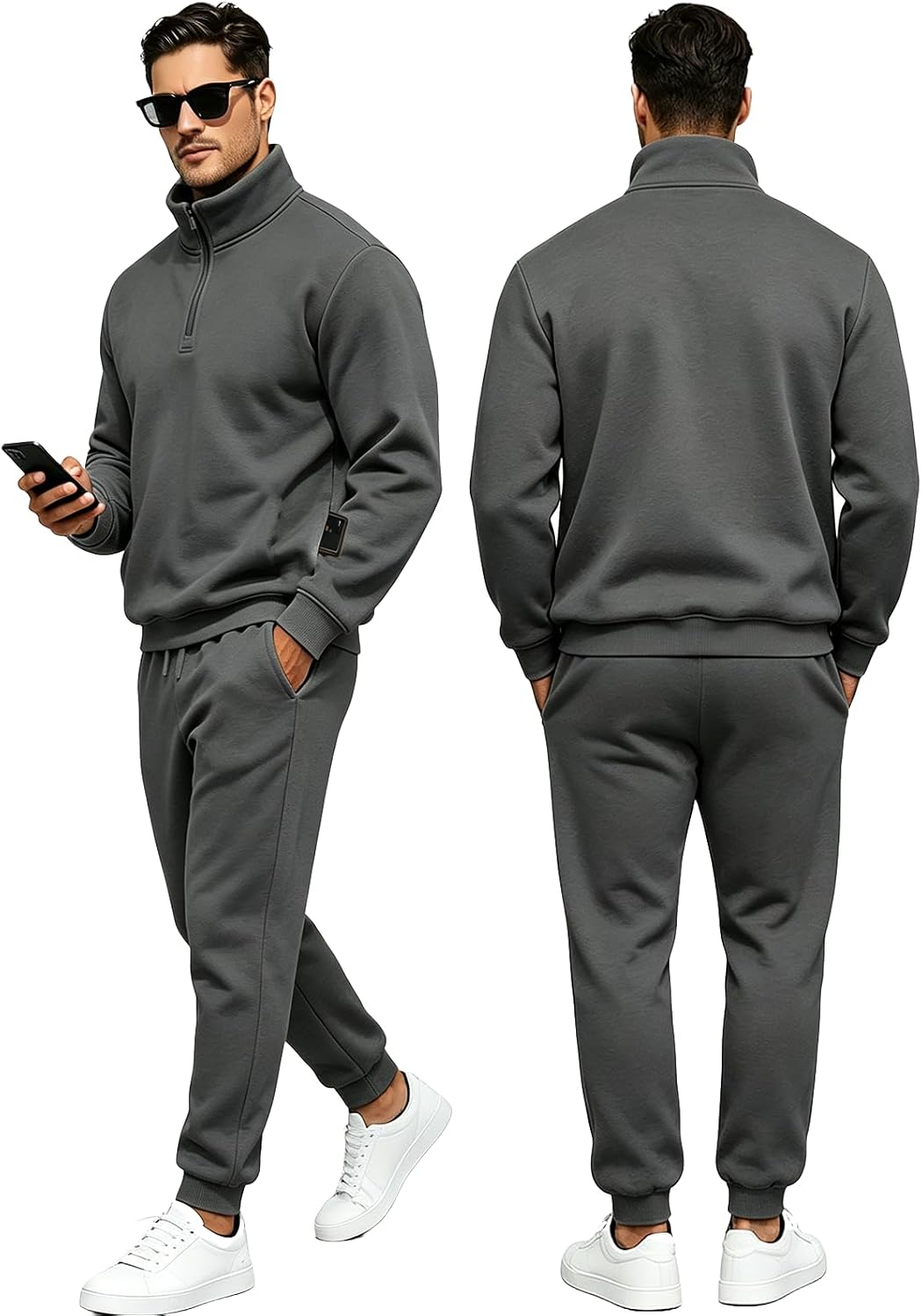 TUVEKE Men's Tracksuits 2 Piece Sets Quarter Zip Athletic Sweatsuits Casual Long Sleeve Sweat Suits For Mens Jogging Outfits