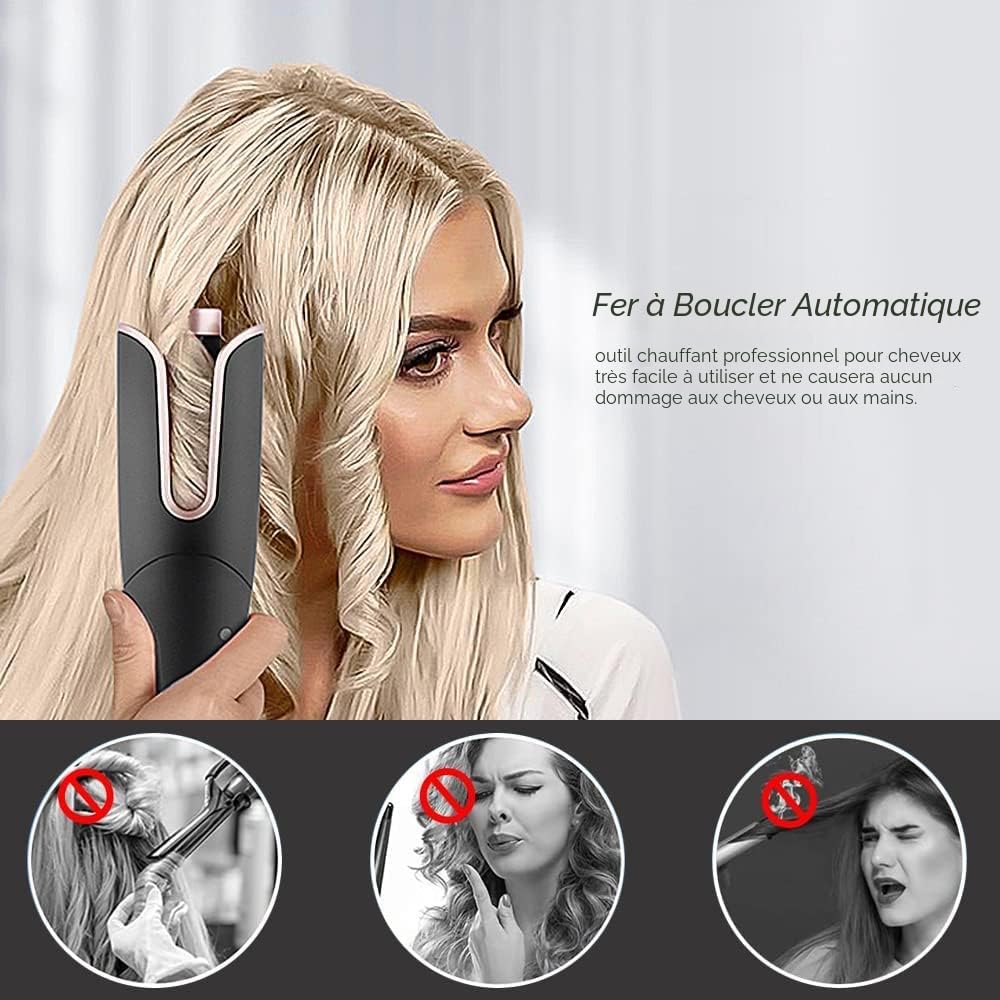 Fer à Friser Automatique Boucleur Céramique Technologie Ionique 4 Températures Réglable Câble Anti-emmêlement Rotatif 360°