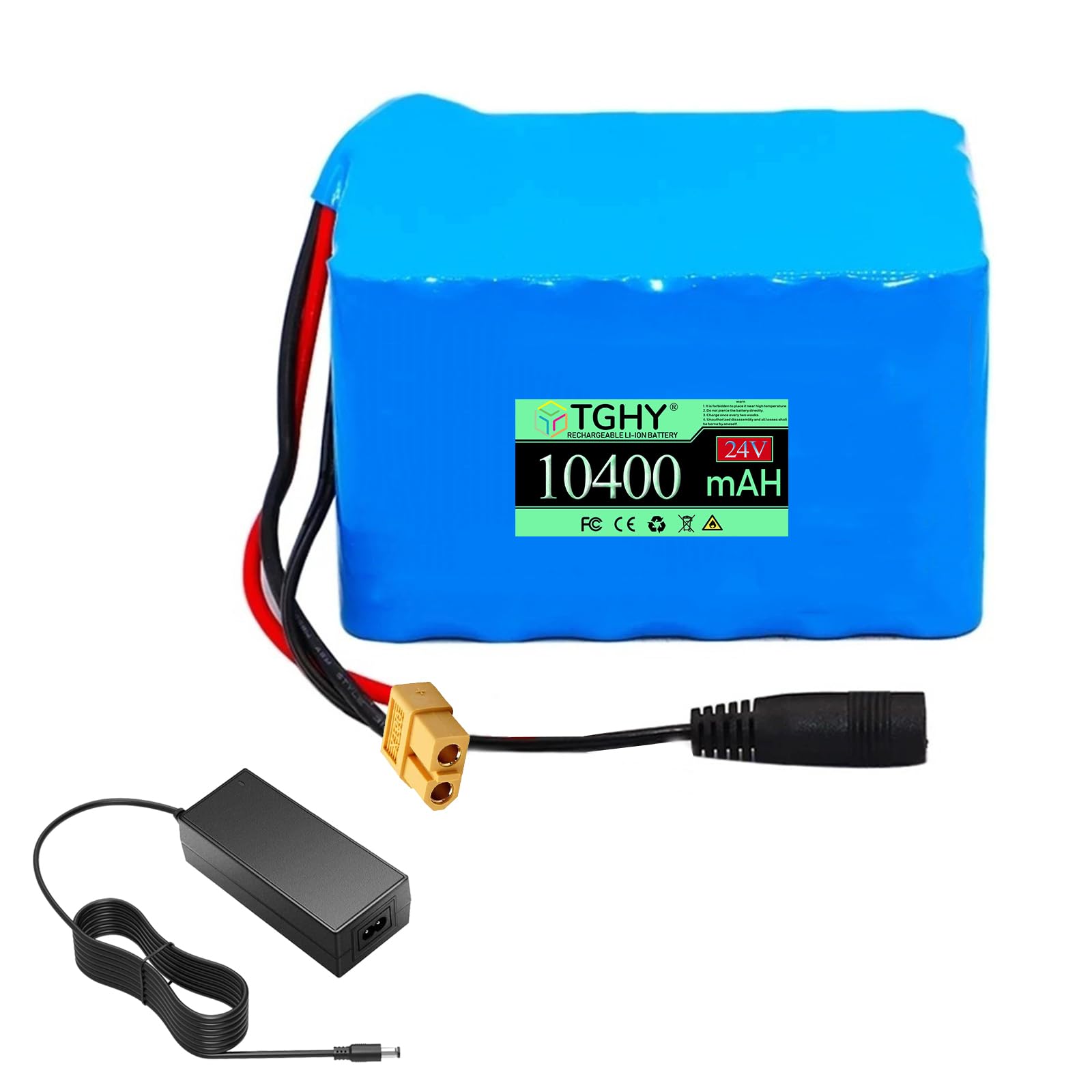 TGHY Akumulator litowo-jonowy 24 V 8,8 Ah 10,4 Ah 12 Ah Akumulator litowo-jonowy 6S4P Przenośny akumulator zapasowy z ładowarką do silnika 0-300 W Zestaw akumulatorowy