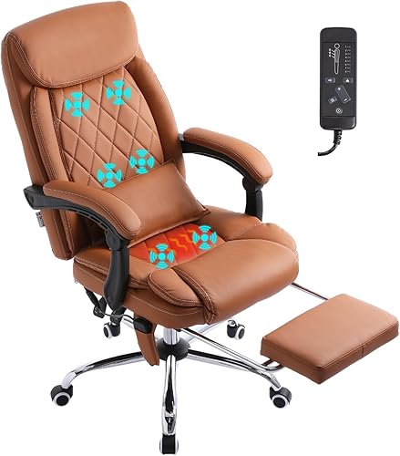 Miniatura 1 de BOWTHY Silla de oficina de masaje ejecutivo con calefacción, silla de oficina ergonómica reclinable de 45 con reposapiés, silla de escritorio para