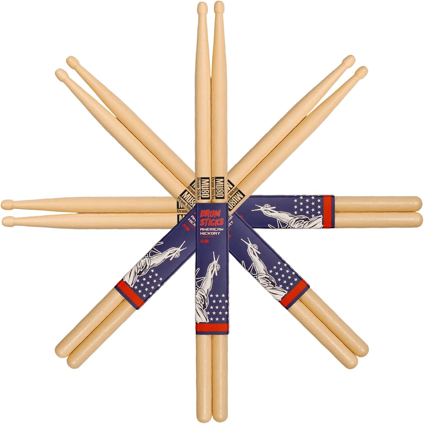 Drum Sticks, American Hickory Drumstick, Drumsticks for Drums, Baquetas para Bateria, Drum Accessories for Drums, 5B Drumsticks (5B-4pack)