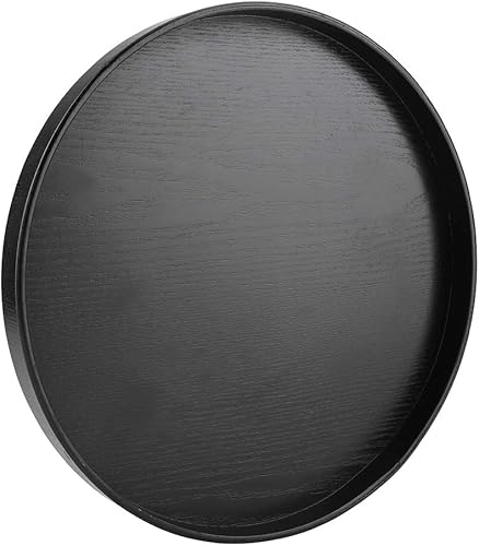 Miniatura 8 de Akozon Bandeja redonda grande de té de madera negra, 13.0 in, moderna, sólida, para el hogar, oficina, casa de té, cena, bar, desayuno, café,