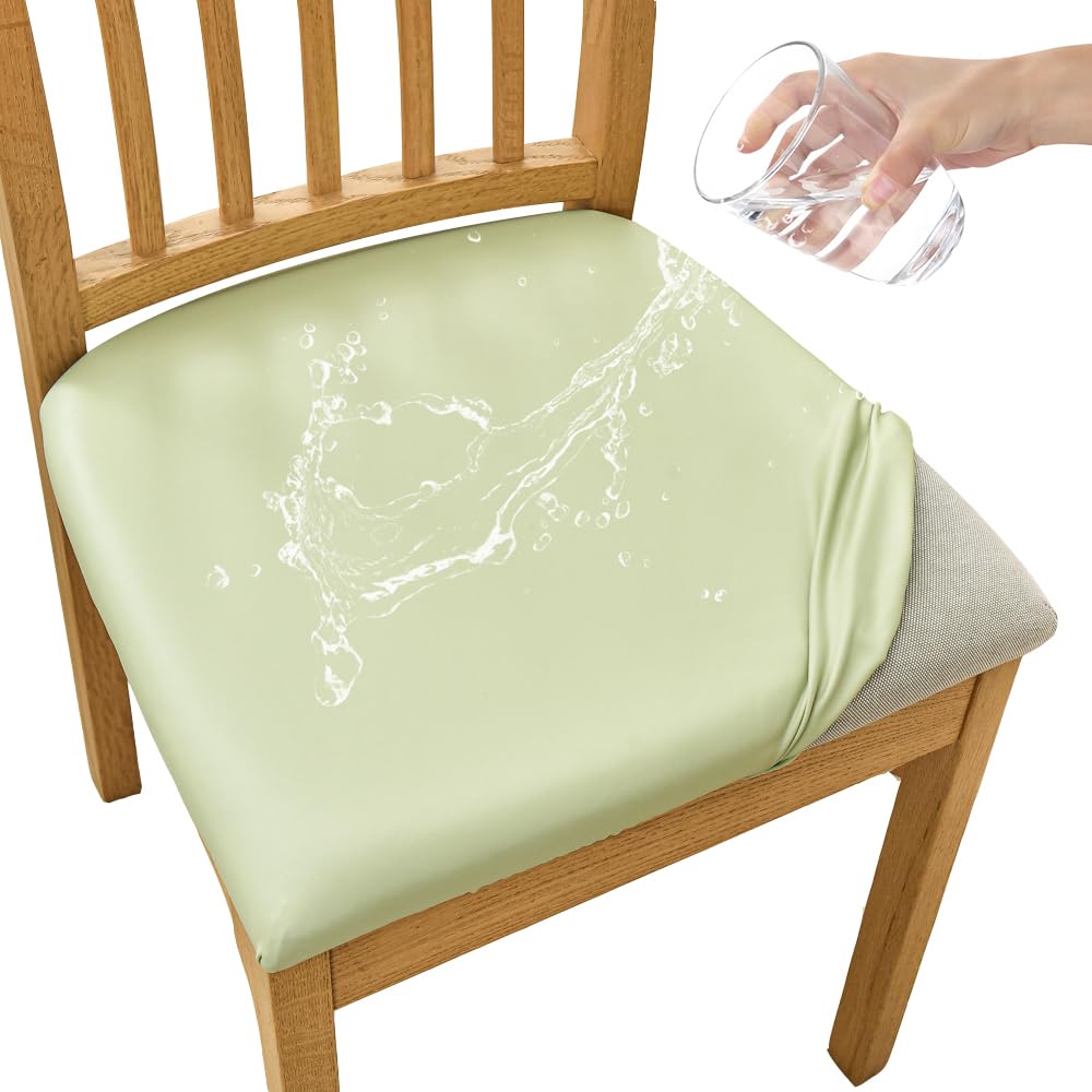 FANSU Dining Chair Seat Covers Set of 6, Pu Leather Waterproof Chair Seat Covers with Ties for Dining Room - Chair Slipcovers Removable for Wedding Party Dining Room (Aqua green,6pc) — image 1