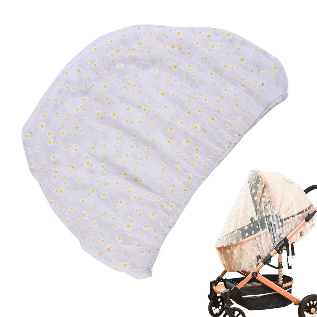 Tomedeks Anti-Mosquito net for Baby Stroller White Chrysanthemum Model 150-360cm,Baby Pram Net Portable Daisy Print Stroller Netting Cover Perfect Bug Net for Strollers,Bassinets. Mosquito Net