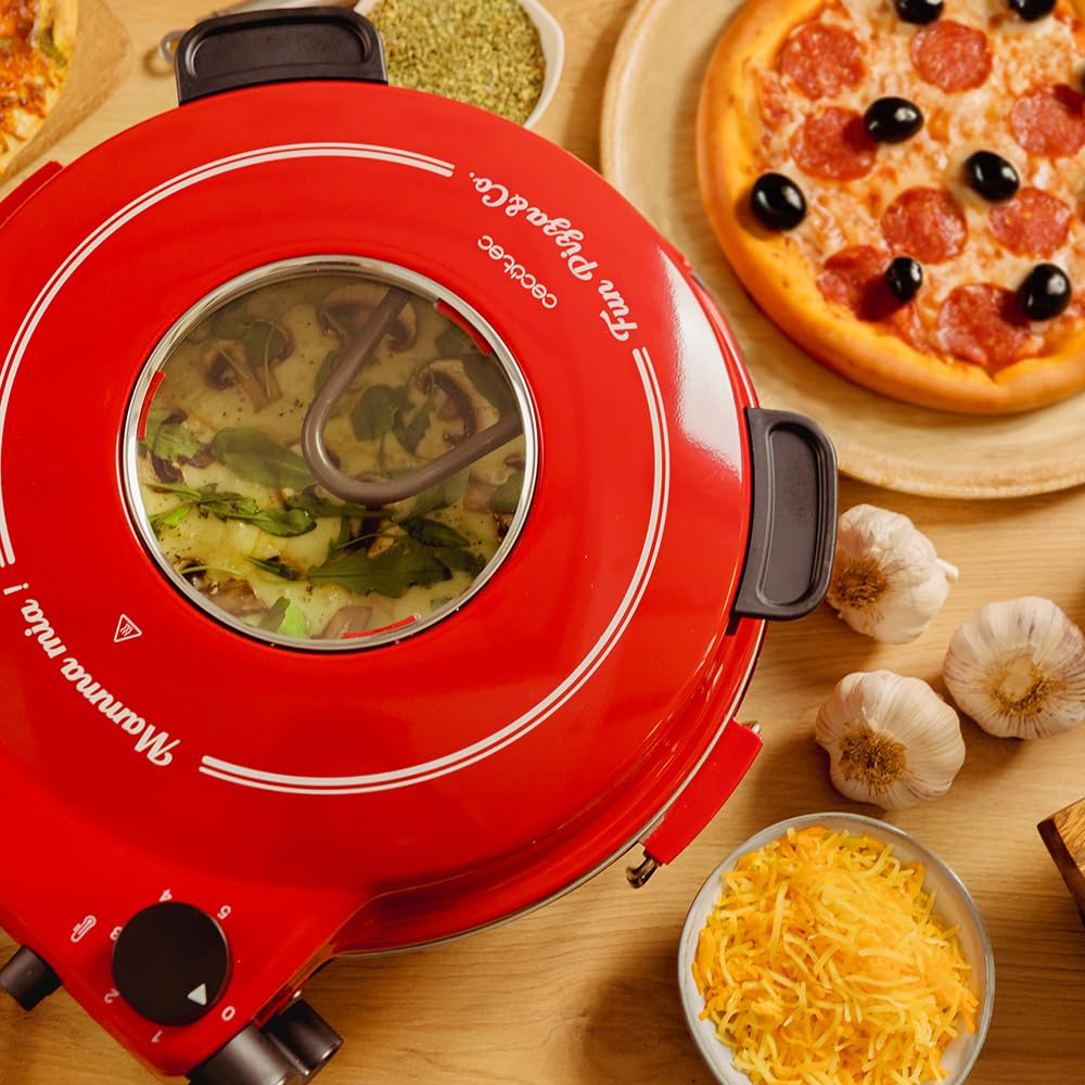 Cecotec four-gril électrique pour pizza Fun Pizza&Co Mamma Mía Vista, 1200 W, minuteur 15 minutes, température maximale de 420ºC en 3 minutes, fenêtre de visualisation, plaque de pierre.