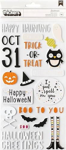 American Crafts Frases gruesas de Feliz Halloween, 47 piezas, suministros de manualidades, fantasmas, murciélagos, calcomanías para niños, disponible en Yaxa Guatemala