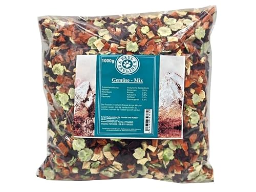 Paul & Paulina Gemüse- Flocken Mix 1kg Gemüsemix I Einzelfuttermittel für Hunde und Katzen I Karotten, Erbsen, Pastinake und Rote Beete