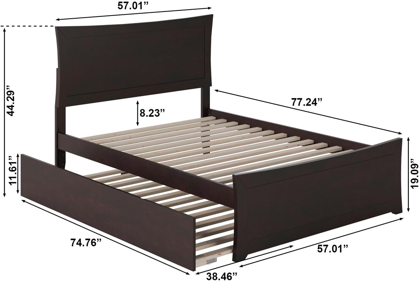 HomeStock Platform Bed with Matching Footboard and Twin Trundle, Includes Sliding Trundle for Extra Sleep Space Full/Espresso
