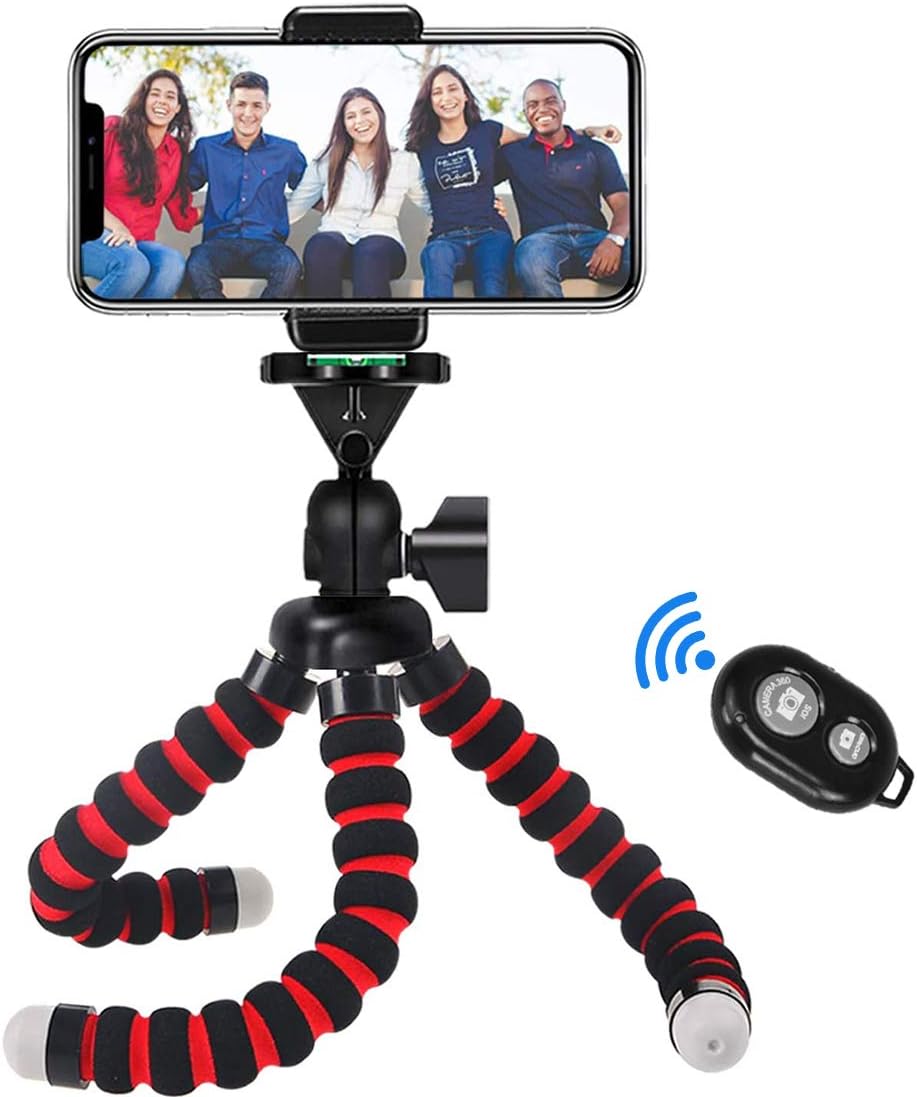 Phone Tripod, Portable and Flexible Camera Stand Holder with Wireless Remote and Universal Clip (11.2 inch)