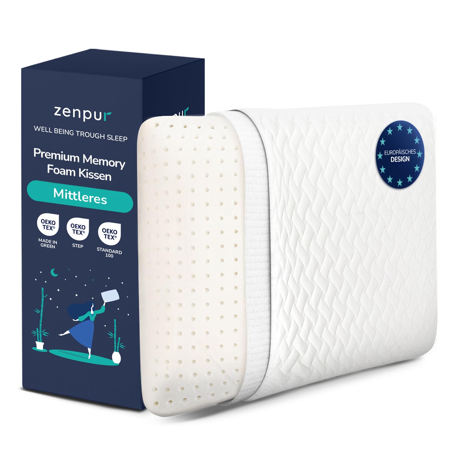 ZenPur Orthopädisches Nackenkissen 40x60-13cm Memory Foam Kopfkissen - Ergonomisches Schlafkissen für Nacken und Schulter, Oeko-TEX Zertifiziert