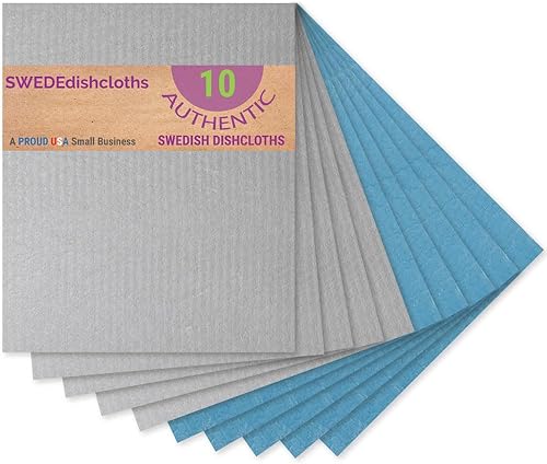Juego de 10 paños de cocina suecos (grisazul) (5 grises  5 azules) toallas de papel de repuesto respetuosos con el medio ambiente, reutilizables,