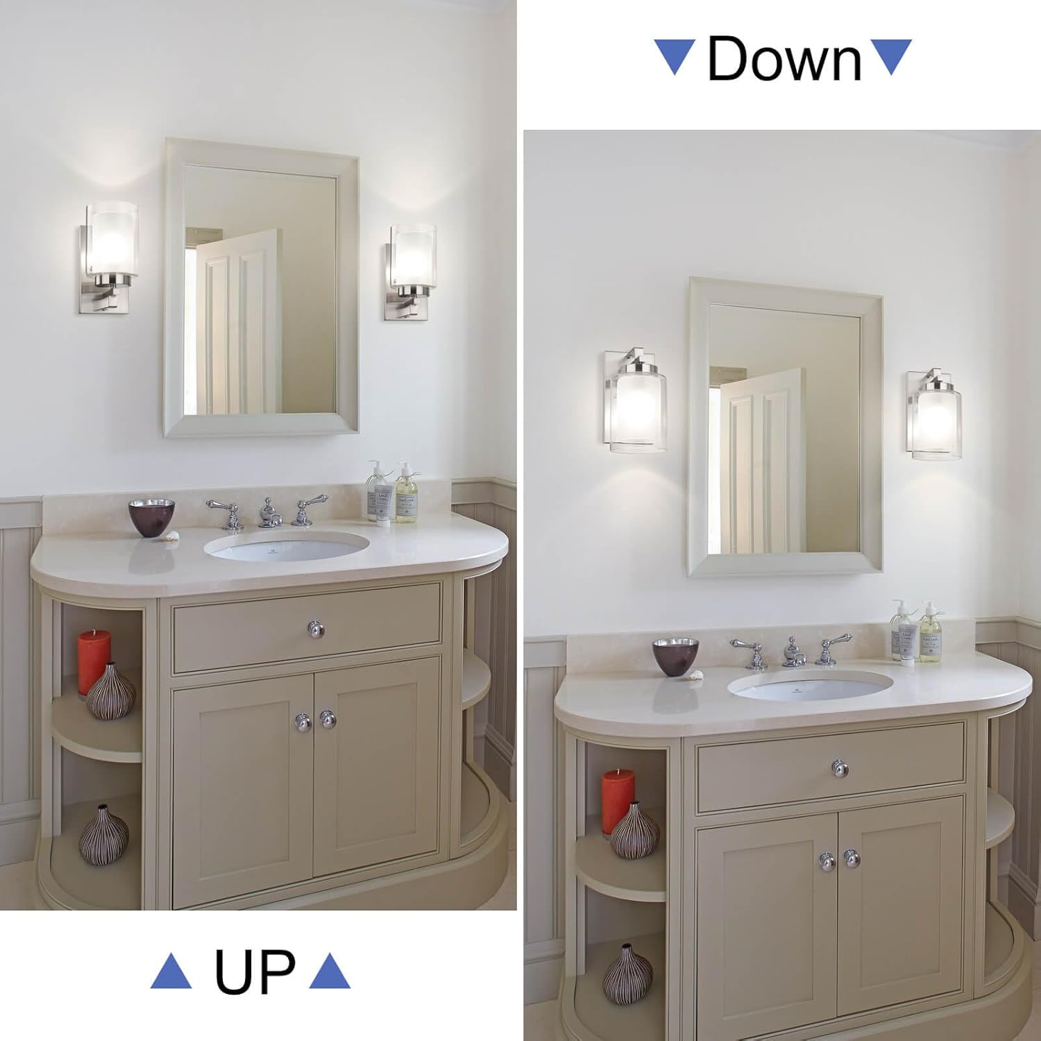 XiNBEi Lighting Wall Light 1 Light Bathroom Vanity Lighting with Dual Glass Shade in Brushed Nickel Indoor Modern Wall Mount Light Suitable for Bathroom & Living Room XB-W1195-1-BN
