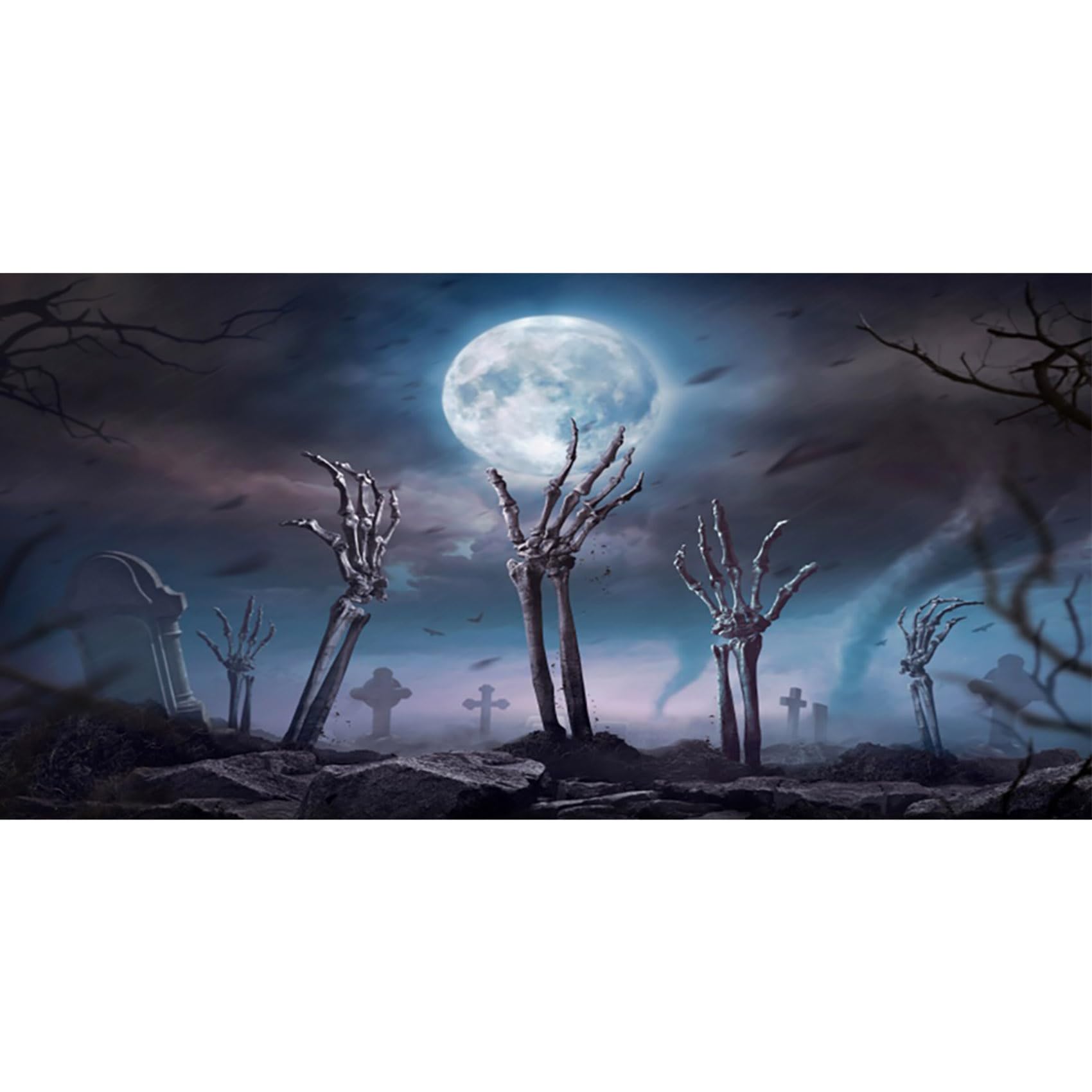 MIRRORANG 120x61cm Dark Scary Aquarium Background Full Moon Tombstone Horror Night Halloween Vinyl Durable Fish Tank Background