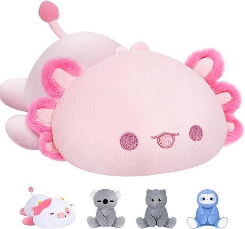 Mewaii Animales de peluche con peso de 4.0 libras felpa de ajolote con peso, animales de felpa con peso para niños, almohada con peso de ajolote,