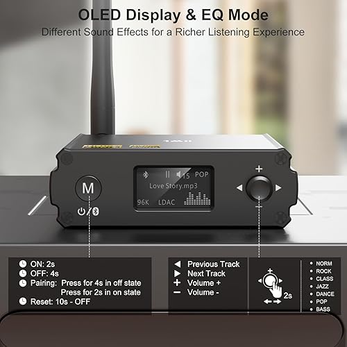 Miniatura 5 de 1Mii DS220 Receptor Bluetooth de alta resolución para estéreo casero con LDAC, adaptador de audio Bluetooth 5.1 de alta fidelidad con audio DAC aptX