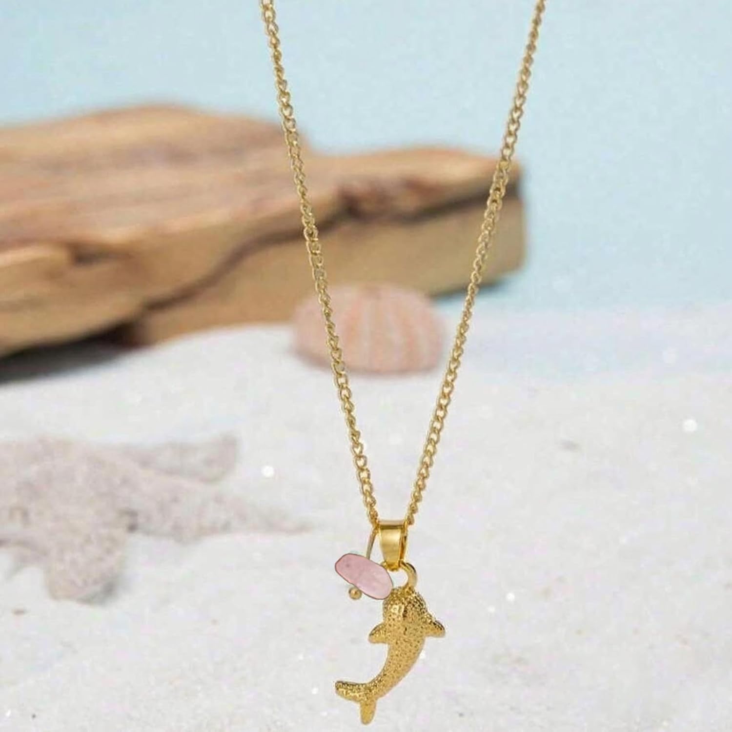 72ore Fish Necklace for Women Dainty Gold Chain Fish Pendant Stone Necklace Summer Beach Jewelry Gift Party Outfits Accessories - Image 3