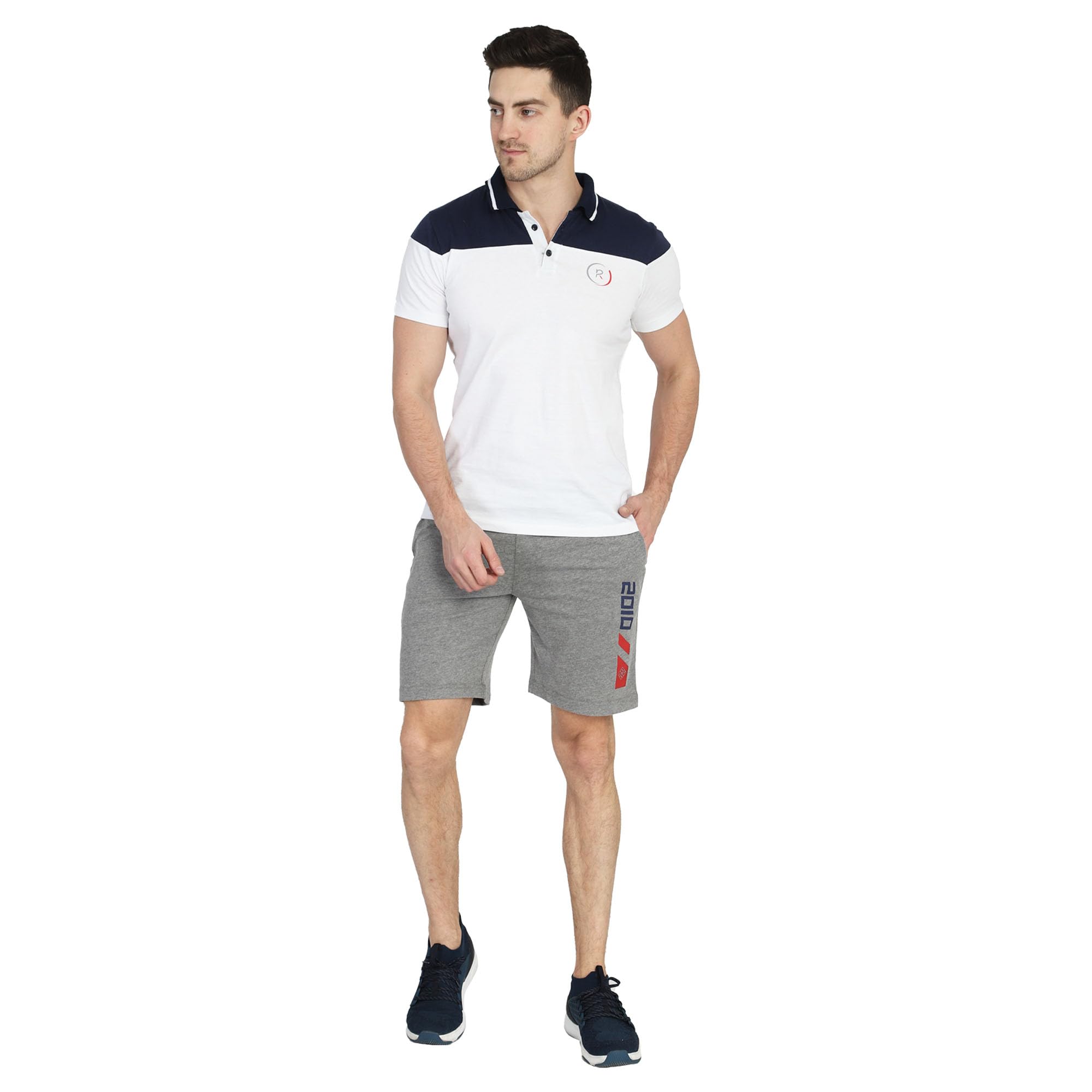 Men's Grey Hosiery Knit Shorts | Soft Casual Lounge & Sleep Wear with Side Print-image-49