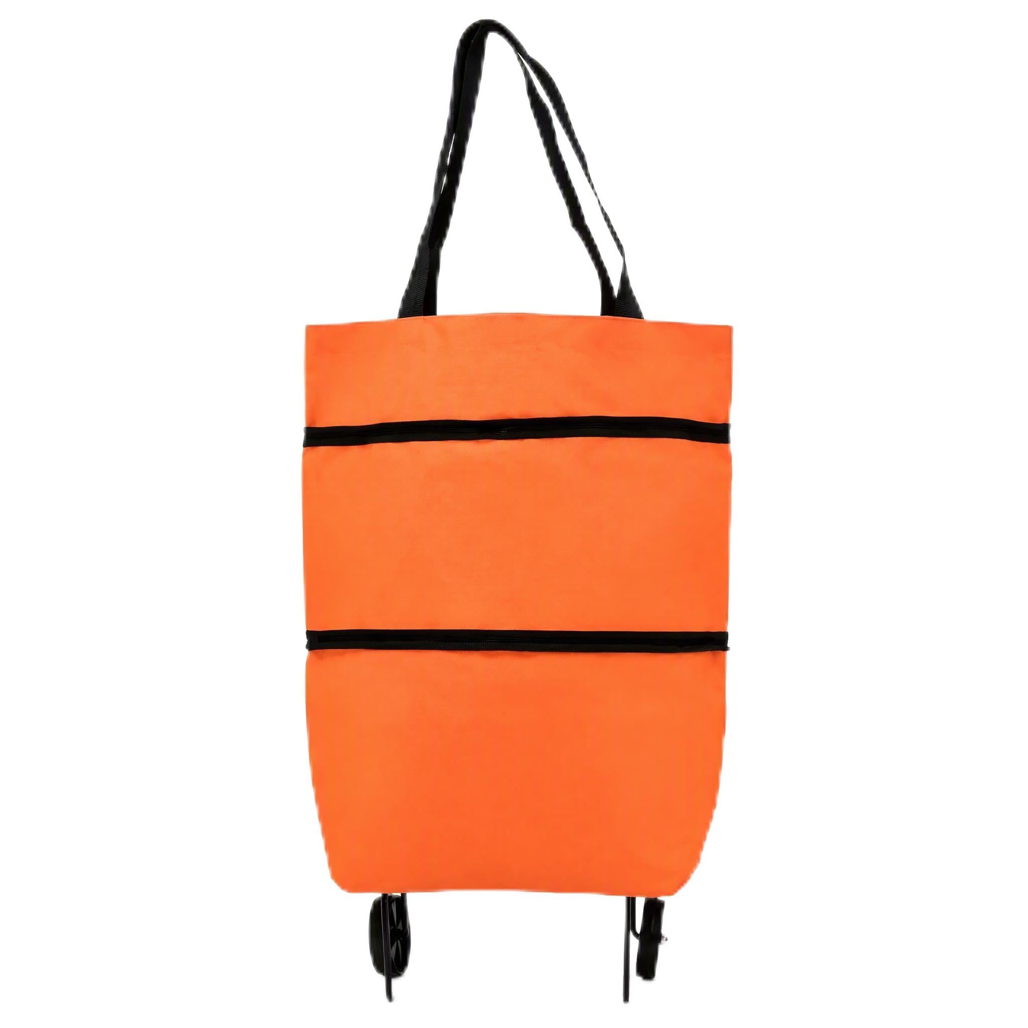 2-in-1 Foldable Shopping Cart on Wheels Oxford Cloth Grocery Trolley,Orange