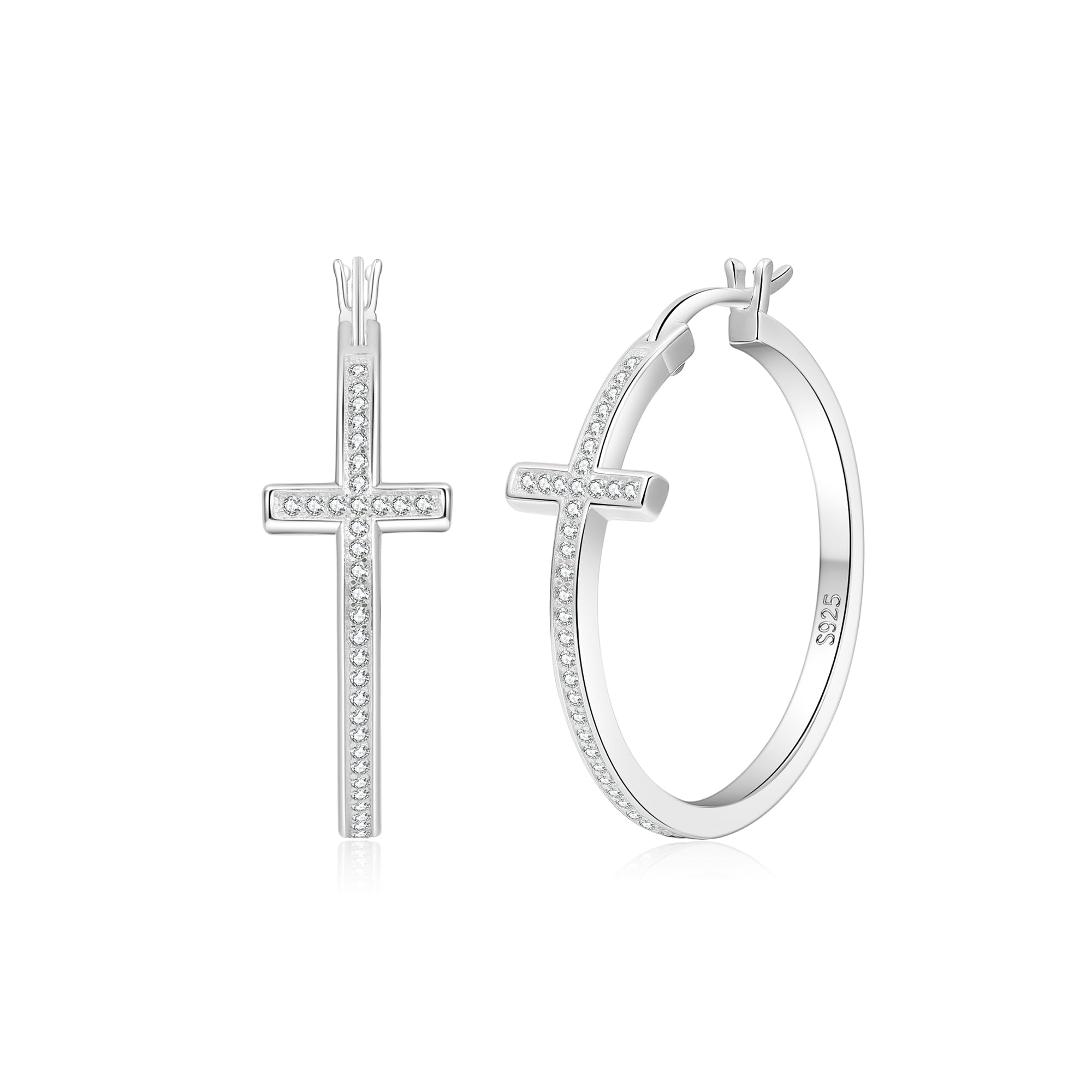 LOUMILEO Sterling Silver Cross Hoop Earrings for Women Hypoallergenic 14K Gold Plated Rhinestone Hoop Earrings for Momen Lightweight