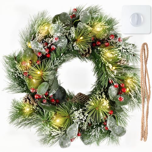 DOMESTAR Christmas Wreath with Lights, 24 Inch Waterproof Large Outdoor