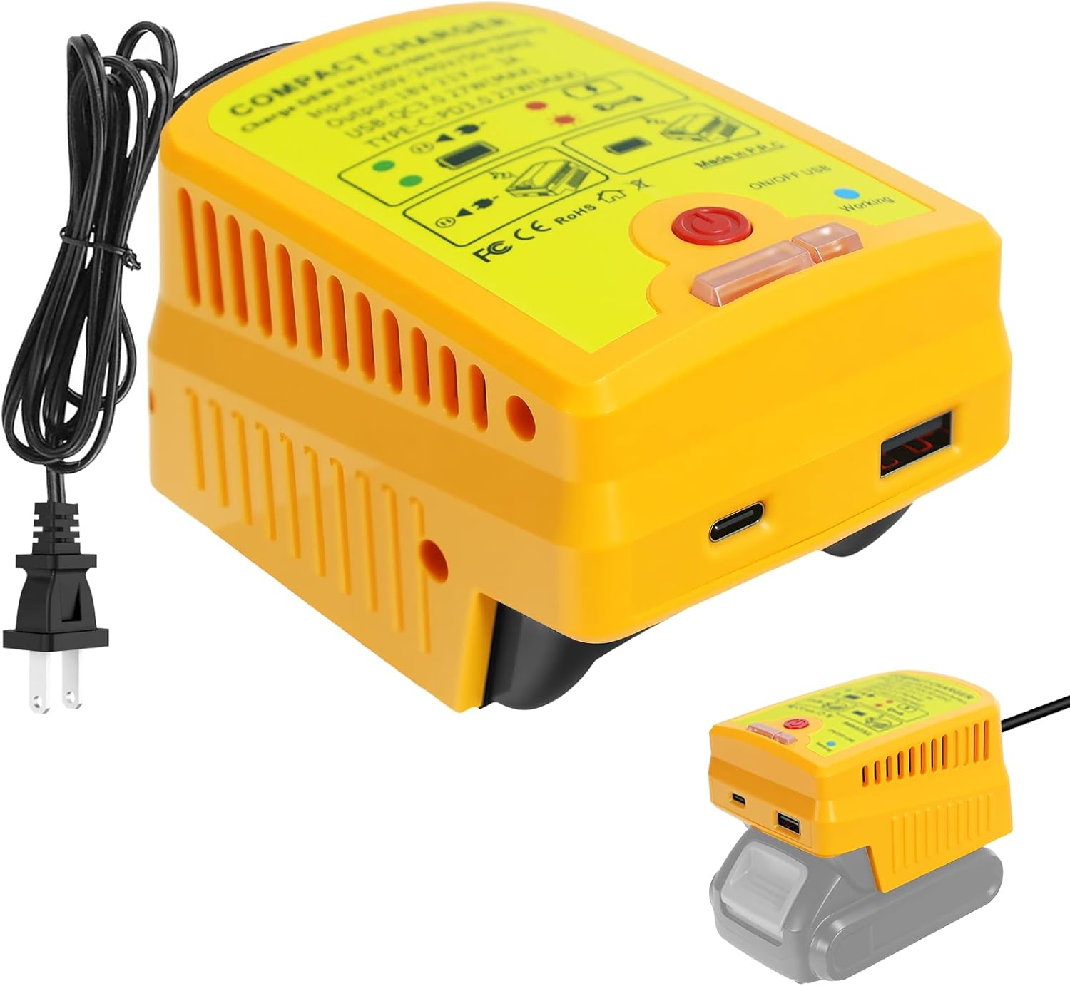 Battery Charger for Dewalt 20V Battery, Charger Adapter with Type-C Fast Charging and USB Port, Compatible with 18V/20V/60V Lithium-Ion Batteries(No Battery)