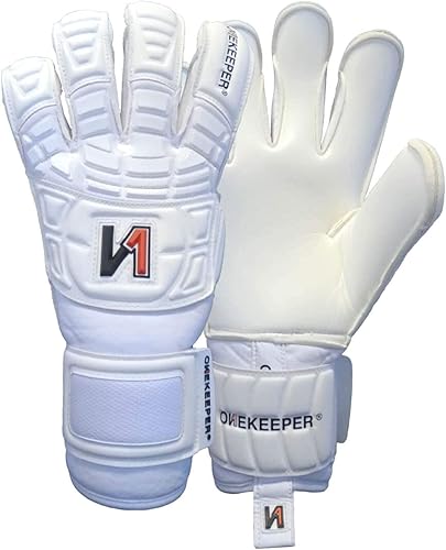 ONEKEEPER Guantes de portero de nivel profesional color blanco sólido para niños, jóvenes, guantes de portero de fútbol GK  látex de contacto de 3.5