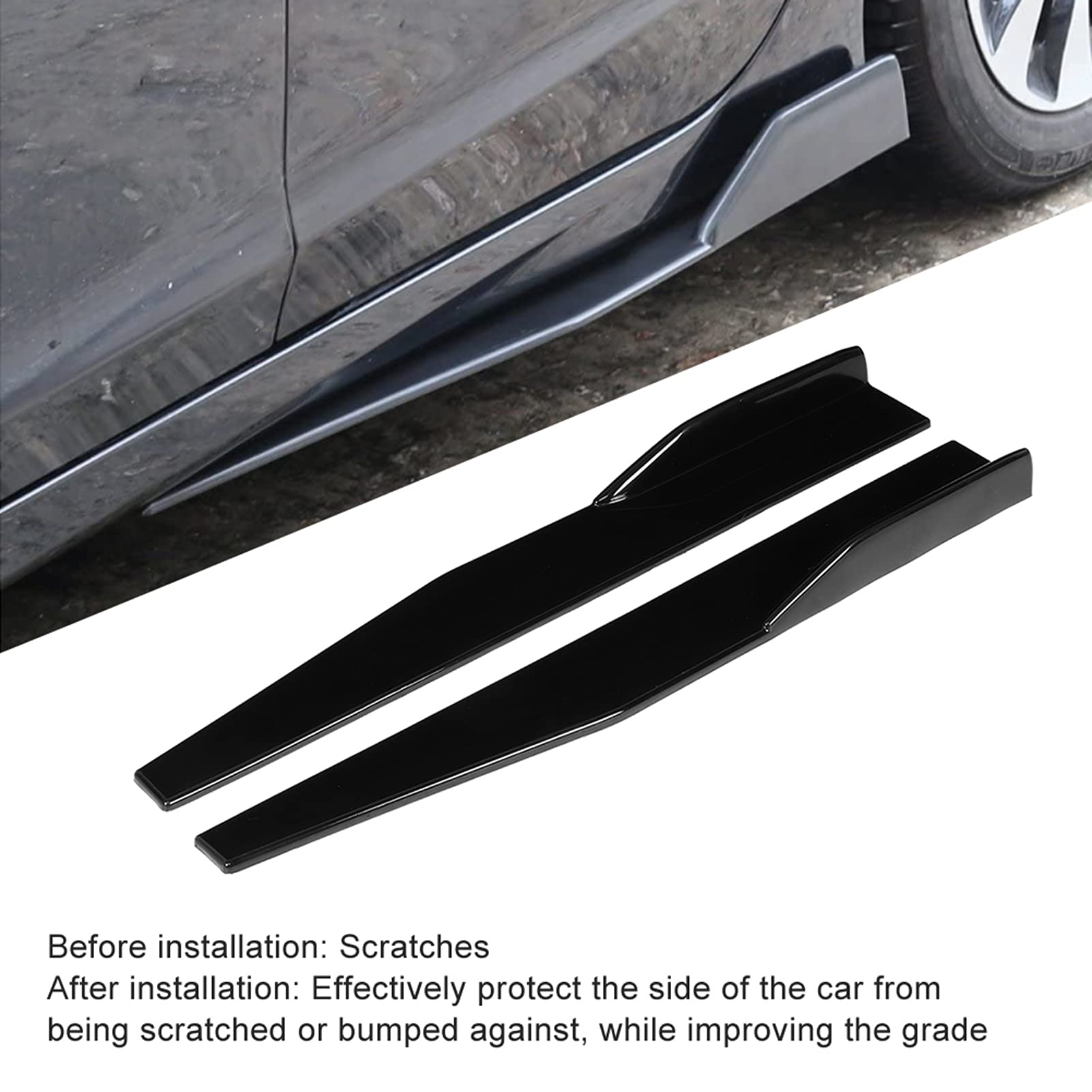 Akozon Faldones Laterales para Coches Kit de Carrocería 29,3 Pulgadas Rocker Splitters Panel Exterior Lado Inferior Extensiones de Línea Inferior ABS Negro Universal