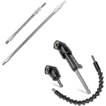 Guyuyii 3 Pcs 2 Sliver and 1 Black Flexible Drill Bit Extension and 2 Pcs 105 Degree Right Angle Drill Adapter