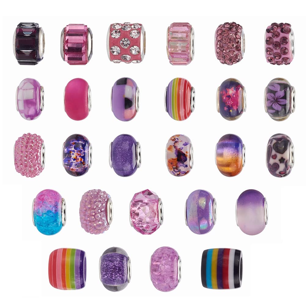 UR URLIFEHALL 54 Pcs Purple Acrylic Resin European Large Hole Beads Rhinestone Murano Beads for Crafts Jewellery Making Bracelets
