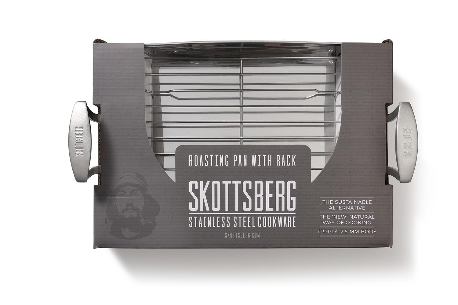 SKOTTSBERG Edelstahl Bräter mit Rost - 35x25 cm – PFAS‑frei, spülmaschinenfest - für Induktion, Gas, Ceran & Backofen