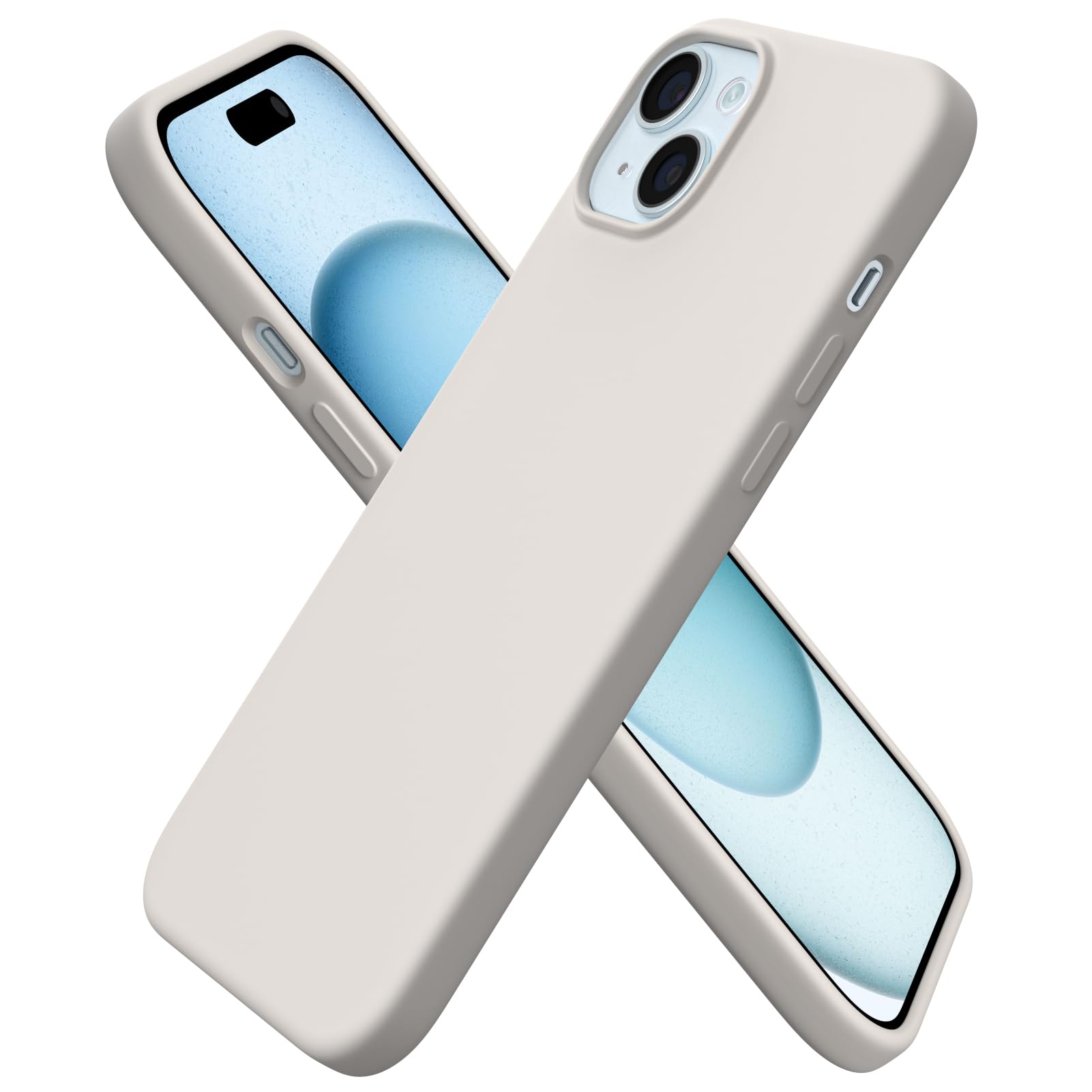 ORNARTO Compatible with iPhone 15 Plus Case 6.7", Slim Liquid Silicone 3 Layers Full Covered Soft Gel Rubber Cover Protective Phone Case with Anti-Scratch Microfiber Lining-Stone Gray