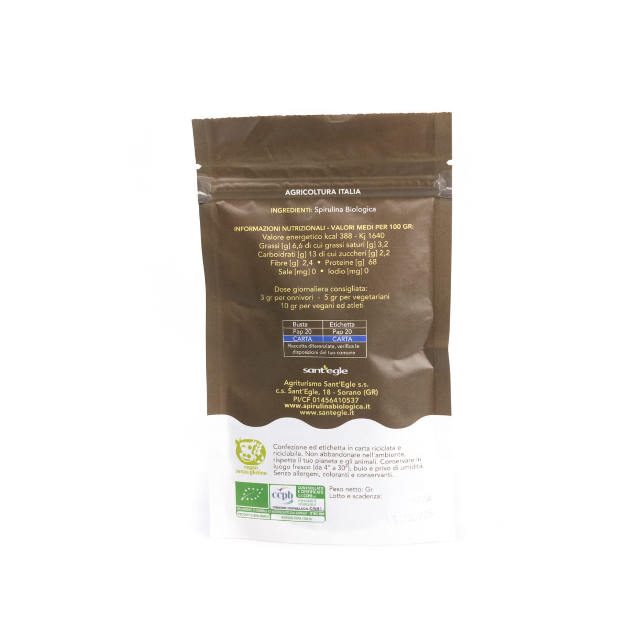 Sant'Egle Spirulina Biologica Croccante 100gr, 100% made in Italy