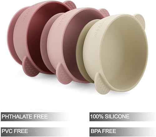 Miniatura 3 de PandaEar Paquete de 3 cuencos para bebé con succión, tazón de silicona para alimentos Stay Put para bebés, niños pequeños, silicona suave y segura