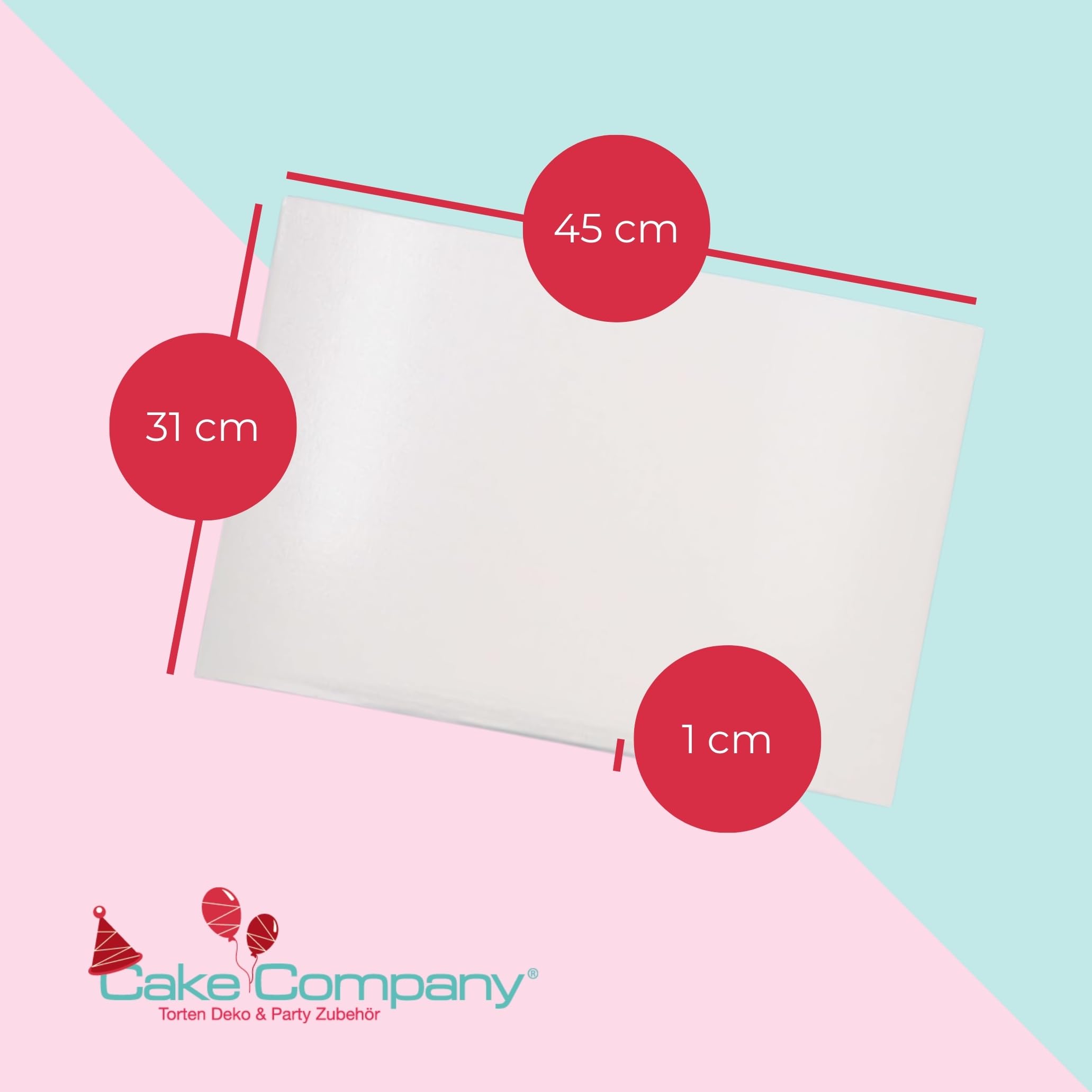 Cake Company Tortenplatte Rechteck 31 x 45 cm | 5 Stück | Cake Board weiß | auch für dicke und mehrstöckige Torten | hochwertige Alukaschierung | 10mm dick