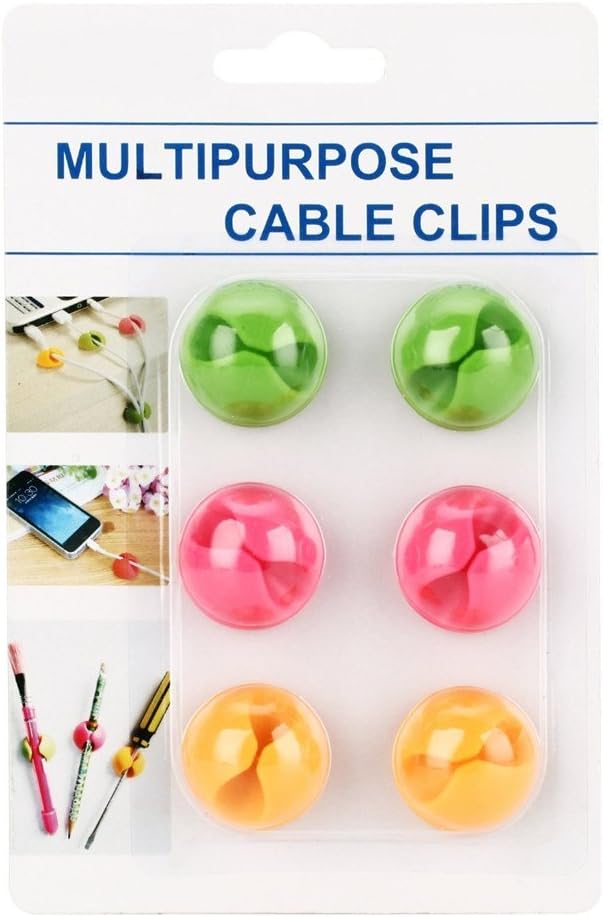 6X Multicoloured Cable Holder Desk Wire Organiser Clip for Mobile Phones Laptops Computers