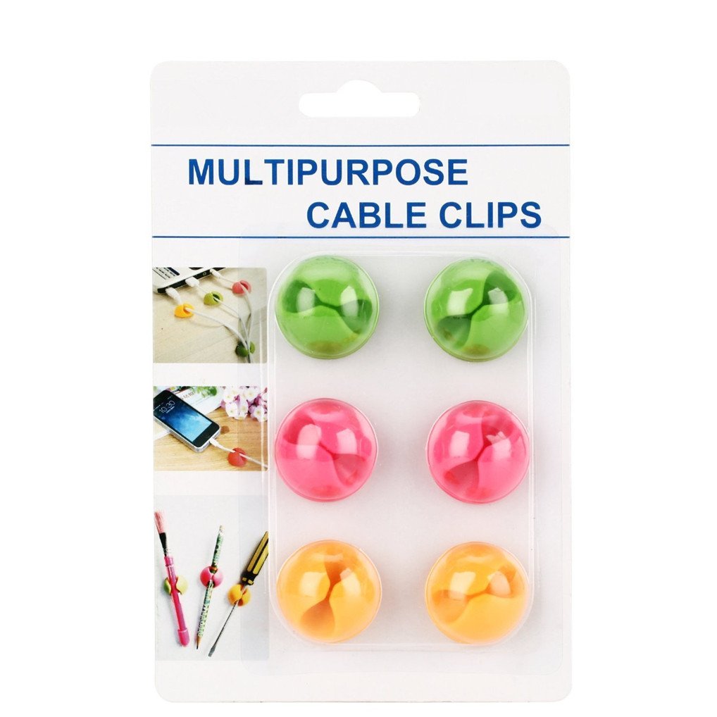 6X Multicoloured Cable Holder Desk Wire Organiser Clip for Mobile Phones Laptops Computers