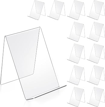 12 Pack Acrylic Book Stand, 4x5 Inch Clear Book Display Easel Clear Acrylic Holder for Displaying Picture,Notebooks,Music Sheets Artworks,CDs