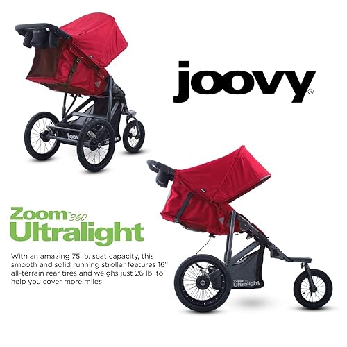 Miniatura 2 de Joovy Zoom 360 - Cochecito ultraligero para correr toldo grande pantalón ligero neumáticos rellenos de aire extra grandes color rojo