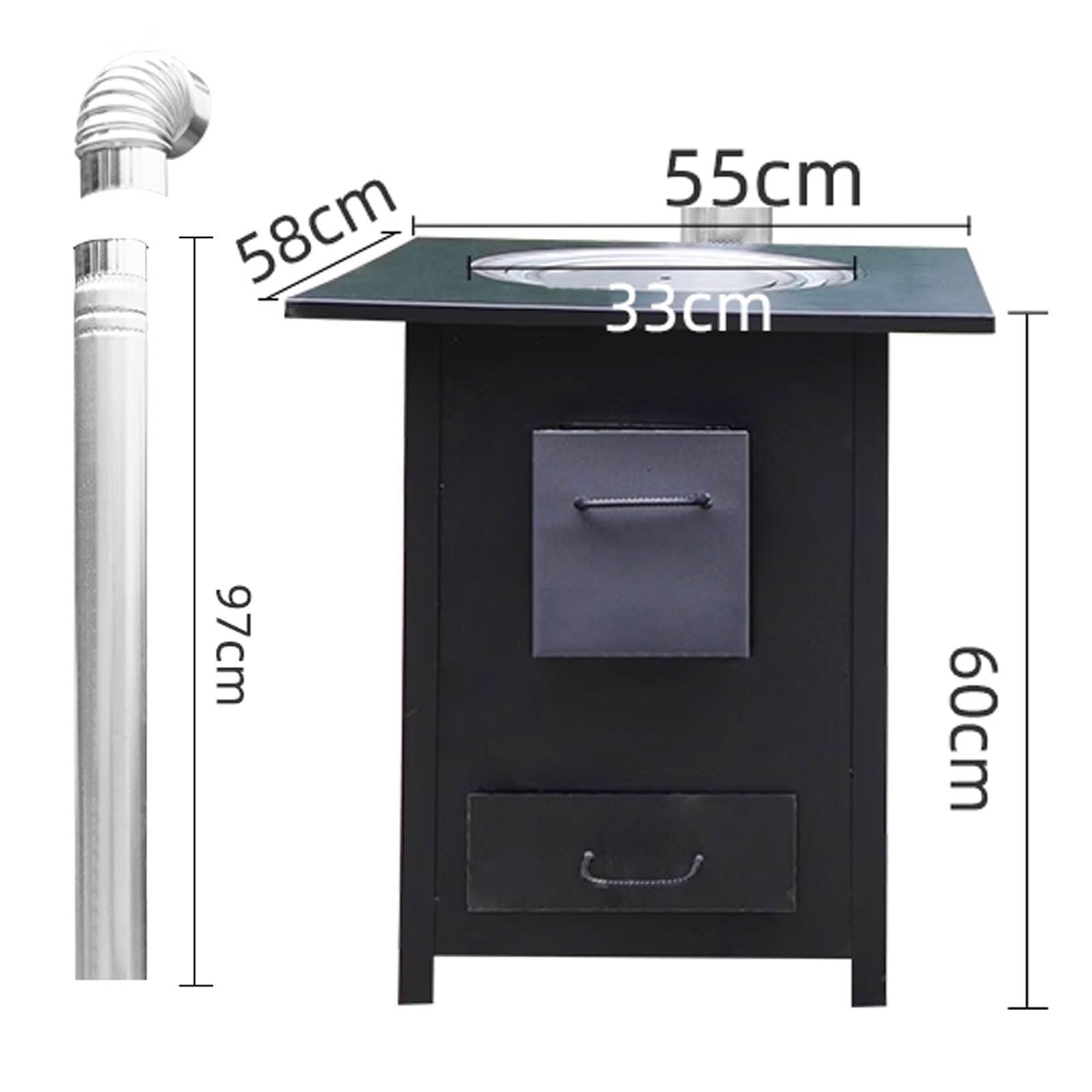 Stufa A Pellet Stufa A Legna for Riscaldamento Interno Include Wok E Canna Fumaria Materiale in Lamiera D'acciaio Adatto A Diversi Combustibili(55 * 58 * 60cm)