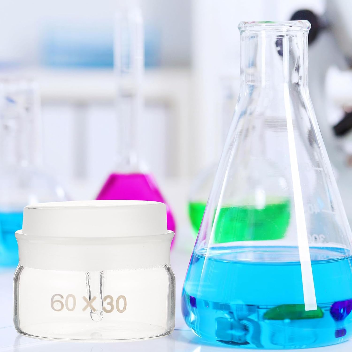 2pcs Glass Weighing Bottles for Laboratory 60x30mm, Sampling Weighing Jars with Lids, Chemical Glassware Holder Set for Lab Use