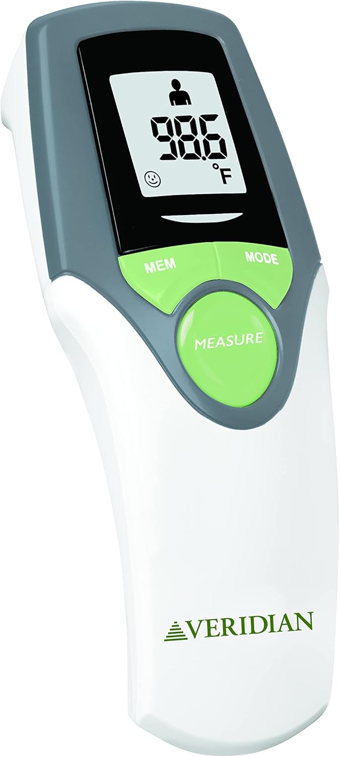 Veridian Healthcare Infrared Thermometer | Forehead Measurements | 1-Second Readout | Hygienic Non-Contact | Whole Family Care | 3-Year Warranty (Pack of 2)