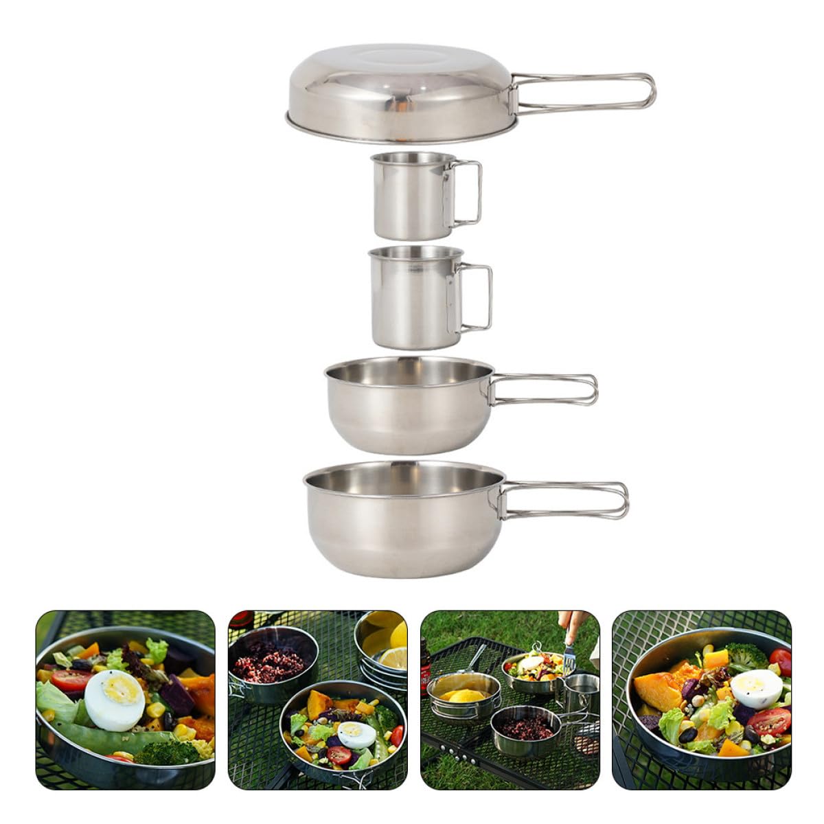 ULTECHNOVO Vaisselle Camping 5 Pièces en Acier Inoxydable, Tasses Empilables et Couverts, pour Alpinisme et Activités de Plein Air